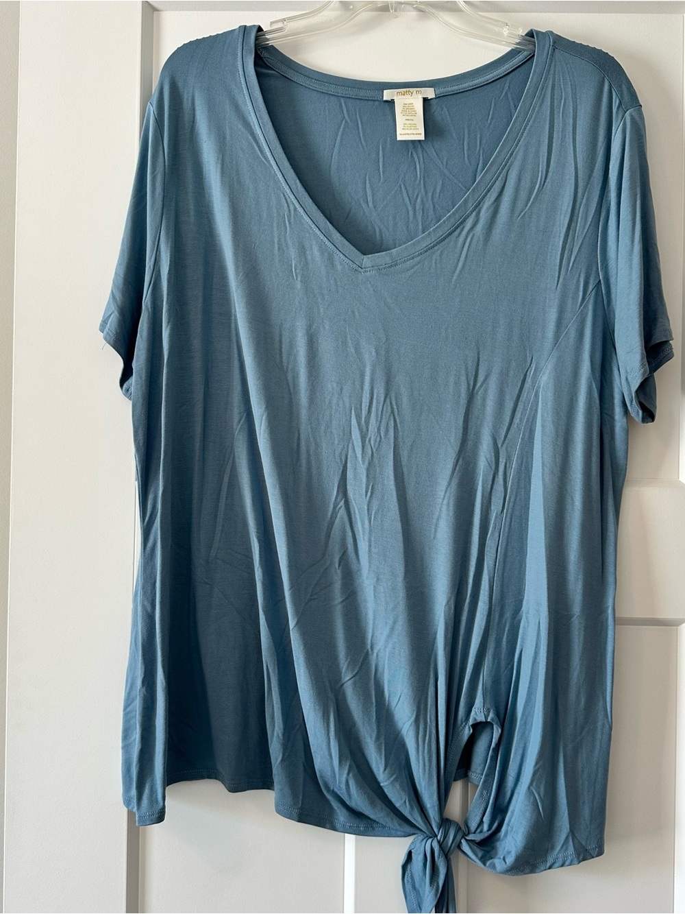 Matty M Blue V-Neck Short Sleeve Tie-Front Tee